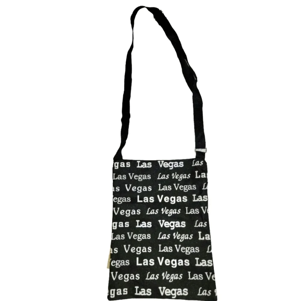 Las Vegas Crossbody Black & White with Pink Glitter 2 Front Zip Pockets NWOT